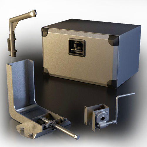 Spare wheel carrier and tool boxes